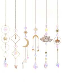 1PC/6PCS Artificial Crystal Wind Chime Pendant, Star Moon Lotus Sun Prism Ball Light Catcher, Home Room Decoration, Window Light Collection Pendant, Outdoor Wedding Party Supplies Rama Decoration,Home Decor ,Room Decor,Wall Decor Gifts Birthday Graduation E-I-D