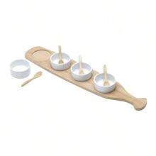 Verito Bamboo Tray Set With 4 Sauce Boats And 4 Spoons 48x9.5cm Lyor - 白色 - 查看 1