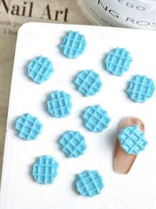 30 chiếc bánh quế giả hoạt hình màu xanh nước biển bằng nhựa 3D, đồ ăn nhẹ ngọt ngào trang trí, phụ kiện làm móng DIY dễ thương và vui nhộn - Màu xanh nhạt - Xem 2