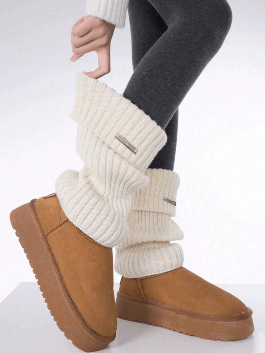 1 Quần dài giữ nhiệt xếp ly màu trắng có nhãn hiệu kim loại, tất xếp chồng - Nhiều màu - Xem 1