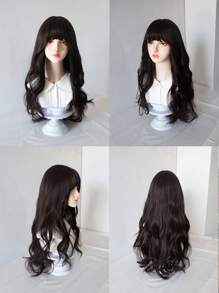 1 件合成耐热假发，颜色为玫瑰红/榛子灰棕/黑棕/亚麻金/暗粉色长卷发假发，长 26-28 英寸，由纤维制成，适合日常使用，自然逼真的假发。