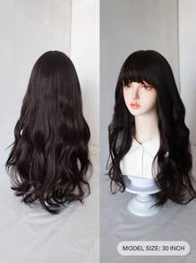 1 件合成耐热假发，颜色为玫瑰红/榛子灰棕/黑棕/亚麻金/暗粉色长卷发假发，长 26-28 英寸，由纤维制成，适合日常使用，自然逼真的假发。