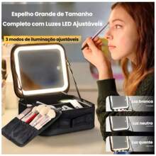 TADASHOPE Synthetic Leather Makeup Case Toiletry Bag With LED Mirror - 棕色 - 查看 5