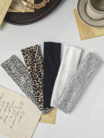 5pcs Versatile Satin Leopard Print Headbands, Women Everyday Hair Accessories Turban Headband Sweatband, Hairband Fall Winter Hair Band For Vacation Outfits Woman Elegant Scarf Women Bandanas Soft Headwrap