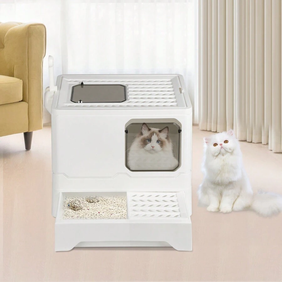 Bac à litière en PP - Pelle gratuite - Maison pour chat XXL grande capacité - 45*35*38cm