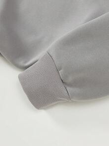 Women Essential Long Sleeve Casual Pullover Drop Shoulder Oversized Hoodie - Grey - View 6