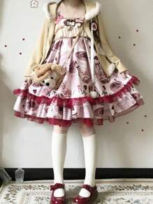 1 chiếc váy xếp lớp in ren hình trái tim dễ thương theo phong cách Lolita, thích hợp cho các lễ hội, ngày lễ, hội nghị, tiệc tùng, trang phục thường ngày - Nhiều màu - Xem 2