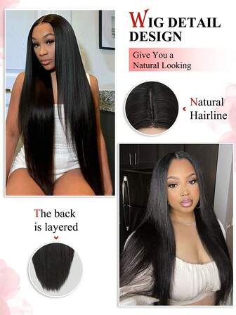 30Inch Long Straight Black Wigs For Women Synthetic Middle Part 4x1 Lace Part Wig Natural Looking Wig For Daily Part Use