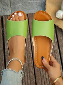 Dép đế dày hở mũi Cross-Border Plus Size 36-45, màu be, xanh lá, thường ngày, ngoài trời, kỳ nghỉ, bãi biển, phong cách La Mã, dép đế xuồng đế xuồng nhẹ và thoải mái dành cho nữ - bột đậu xanh - Xem 2