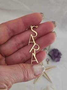 1pc Gold Gold Rose Gold Custom Personalized Stainless Steel Name Necklace - Custom Vertical Row Letters, Stylish And Simple Design, The Perfect Lady Gift Valentine's Day And Homecoming Gift Couple's Birthday Gift Christmas Gift - Multicolor - View 2