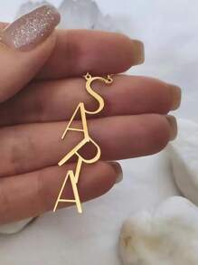 1pc Gold Gold Rose Gold Custom Personalized Stainless Steel Name Necklace - Custom Vertical Row Letters, Stylish And Simple Design, The Perfect Lady Gift Valentine's Day And Homecoming Gift Couple's Birthday Gift Christmas Gift - Multicolor - View 5