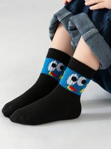 10 Pairs Kids Boys/Girls Spring Autumn Casual Black/Colorful "BEST" Letter, Cute Eyes, Expressions Patterned Thin Socks, Fashion Mid-Length Crew Socks For Children - Multicolor - View 2