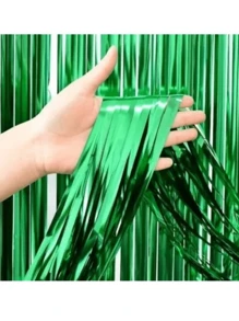 Kit 2 Plain Metallic Curtains With Ribbons 2x1m For Parties Decoration - 綠色 - 查看 1