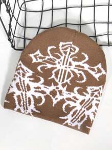 1 件时尚图案针织帽，提花成人男女通用无檐便帽，温暖，时尚街头休闲，多色，秋冬秋季服装 - 花紋圖案 - 查看 6