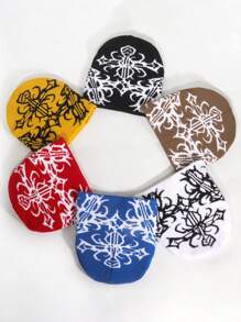 1 件时尚图案针织帽，提花成人男女通用无檐便帽，温暖，时尚街头休闲，多色，秋冬秋季服装 - 花紋圖案 - 查看 2