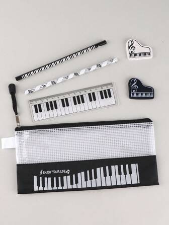 6/12 stuks/doos pianotoetsen stijl kantoorbenodigdheden set potlood etui 6 stuks student cadeaus cartoon kantoorbenodigdheden
