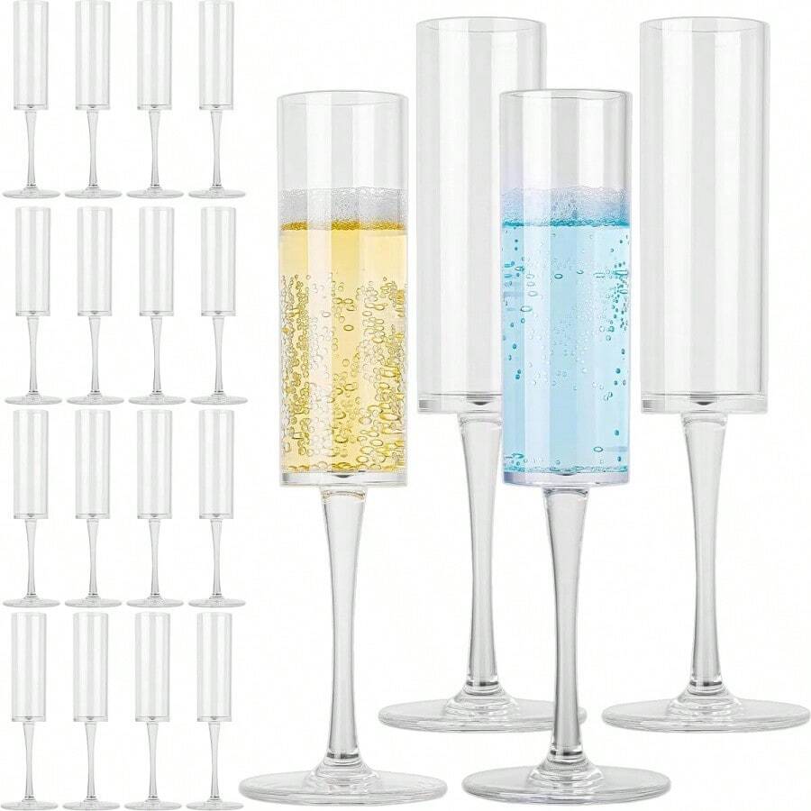户外派对香槟杯套装，经典优雅透明香槟杯，适合结婚纪念日、生日派对、圣诞节，可重复使用的杯子