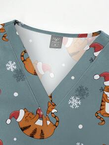 圣诞节 V 领口袋护理手术服 T 恤手术服制服女士服装印花上衣短袖