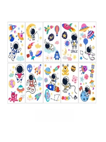 10pcs Personalized Cartoon Temporary Tattoo Stickers, Cute Watch, Arm, Face Sticker, Fun Art, Waterproof, Easy To Use And Remove