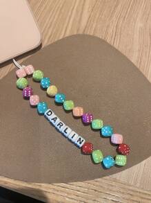Customizable Fashion Character Random Mixed Color Dice Letter Bead Phone Chain, Personalized With Name, Slogan, Location, Date For Birthday, Anniversary, Gift, Daily Wear - Multicolor - View 7