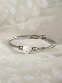 1 件可爱简约风格青春爱心吊坠英文首字母手链，送给男孩和女孩的最个性化礼物 - 均碼 - 查看 45