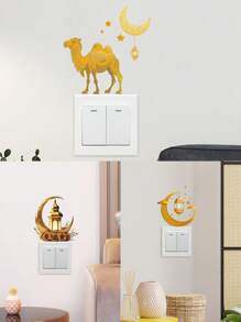 1 pieza Decoración de festival Pegatina decorativa para pared, pegatina para interruptor, pegatina autoadhesiva con diseño de luna, impermeable y removible de PVC para decorar la sala de estar y el dormitorio, pegatina para interruptor, pegatinas, vinilos decorativos para el hogar, artículos de decoración de primavera para refrescar tu hogar, pegatinas de decoración de festivales, regalos de cumpleaños, graduación, E-I-D - Multicolor - Ver 1