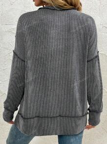 Women Plus Size Long Sleeve Shirts Fall Ribbed Loose Fit Plus Size Sweatshirts Casual Side Slit Tunic Tops