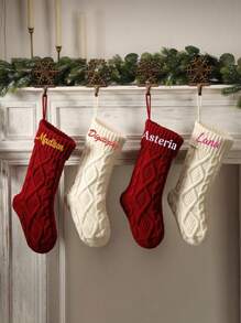 1pc Personalized Embroidered Christmas Stocking, Knitted Family Socks, Christmas Decorative Socks, Essential For Christmas, Personalized Christmas Stockings With Embroidered Names, Personalized Family Christmas Ornaments For Fireplace Decor, Suitable As Christmas Gifts For Family And Friends - Multicolor - View 9