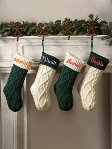 1pc Personalized Embroidered Christmas Stocking, Knitted Family Socks, Christmas Decorative Socks, Essential For Christmas, Personalized Christmas Stockings With Embroidered Names, Personalized Family Christmas Ornaments For Fireplace Decor, Suitable As Christmas Gifts For Family And Friends - Multicolor - View 4