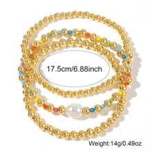 3 件装欧美波西米亚风玻璃念珠仿珍珠串珠手链，时尚百搭 - 彩色 - 查看 3