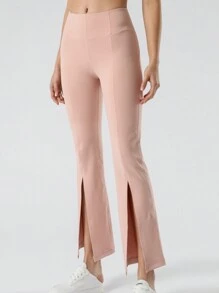 High-Waist Flare Leggings With Front Slits - Pink - View 4