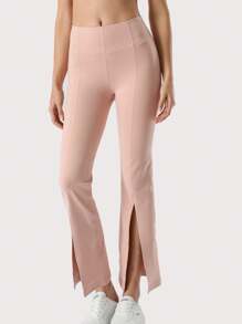 High-Waist Flare Leggings With Front Slits - Pink - View 3