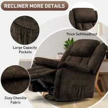 KORSER 360° Swivel Rocker Recliner Chair With Massage & Heating, Comfortable Chenille Fabric, Glider Recliner For Adults With Side Pockets & USB, Ideal For Living Room, Nursery, Bedroom,Brown - US A Type Plug(110-127V) - View 6