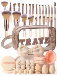 Bộ dụng cụ trang điểm 20/26/45/46PCS bao gồm: 1 túi đựng đồ vệ sinh cá nhân và mỹ phẩm đa năng có khóa kéo chống nước + Bộ cọ trang điểm 25PCS + 2 miếng bọt biển trang điểm + 4 miếng bọt biển trang điểm mini + 4 miếng mút tán phấn hình tam giác + 4 miếng mút tán phấn mini dạng đệm khí + 2 miếng mút tán phấn tròn + 1 dây buộc tóc + 2 dây đeo bát cầm tay + 1 dụng cụ vệ sinh cọ trang điểm, Bộ cọ, Bộ cọ trang điểm, Bộ cọ trang điểm, Bộ trang điểm hoàn chỉnh, Bộ cọ trang điểm, Bộ trang điểm hoàn chỉnh, Bộ cọ, Bộ cọ trang điểm, Bộ quà tặng trang điểm, Bộ - Nhiều màu - Xem 14