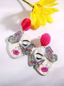 Pink Snail 时髦的手工种子珠耳环，可爱的蝴蝶和脸部设计，送给她的礼物 - 情侣、情人节、圣诞节、新年、生日、动物爱好者、丙烯酸树脂吊坠耳环，适合女士和女孩、夏季、冬季、度假、节日、海滩派对情人节、妈妈、母亲、母亲节、礼物