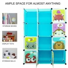 Armoire pour enfants, 12 cubes en plastique, armoire avec portes pour vêtements, chaussures, jouets, cartable, rose/bleu