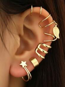 Set de 5 pinzas de oreja en forma de C estilo minimalista, pendientes sin agujeros perforados para niñas/mujeres - Dorado - Ver 12