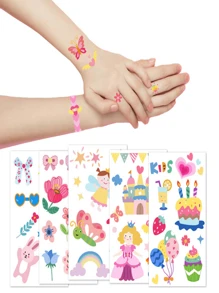10pcs Personalized Cartoon Temporary Tattoo Stickers, Cute Watch, Arm, Face Sticker, Fun Art, Waterproof, Easy To Use And Remove