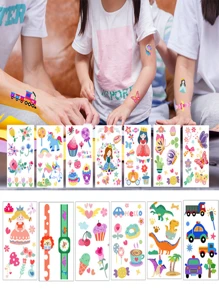 10pcs Personalized Cartoon Temporary Tattoo Stickers, Cute Watch, Arm, Face Sticker, Fun Art, Waterproof, Easy To Use And Remove
