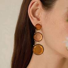 1 对仿琥珀石吊坠耳环，复古波西米亚风格，时尚吊坠耳环，非常适合周年纪念和生日礼物、派对和晚会配饰 - 棕色 - 查看 1