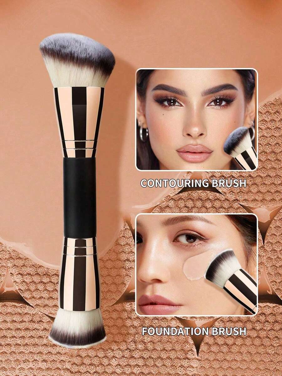 1 件装便携式双头多功能化妆刷，适用于男士和女士面部，包括粉底刷、轮廓刷、粉刷、腮红刷 - 彩色 - 查看 1