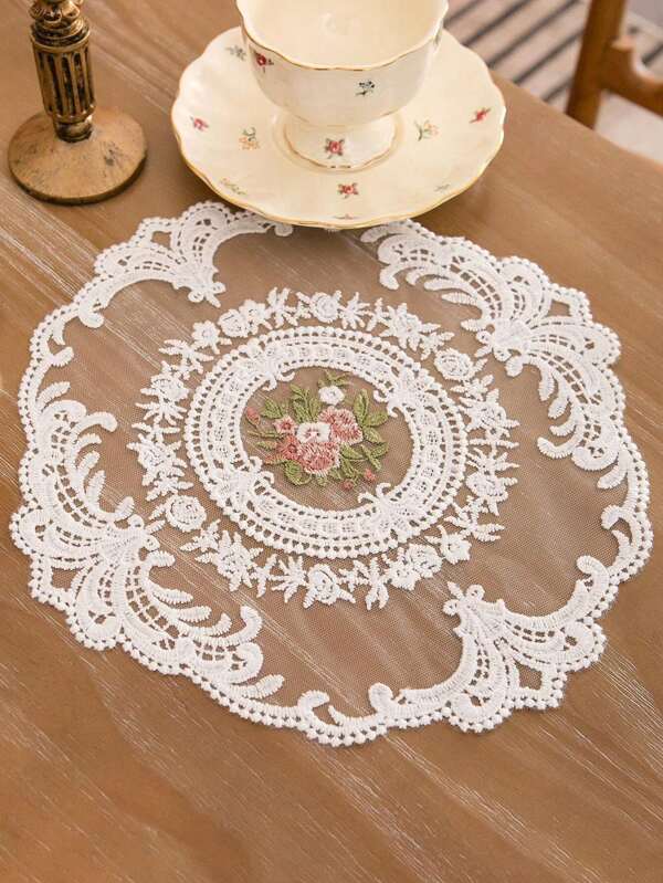 1 PIEZA Mantel individual de encaje vintage, tapete de mesa de ganchillo francés, mantel bordado a mano, mantel individual beige, decoración victoriana, mantel individual, mantel para tocador y mesa de café, mantel ovalado, mantel para mesa de comedor