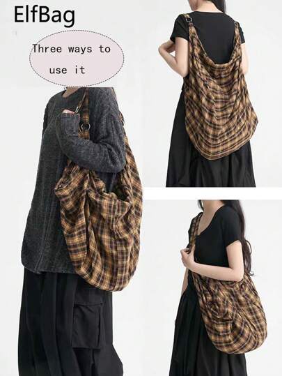 Large Capacity Plaid Pattern Shoulder Bag, Women's Crossbody Bag, Casual Multipurpose Tote Bag, Suitable For Work, Study, Travel