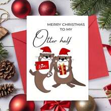 节日水獭圣诞贺卡 - 适合朋友、家人和同事日常办公用品 - 彩色 - 查看 3