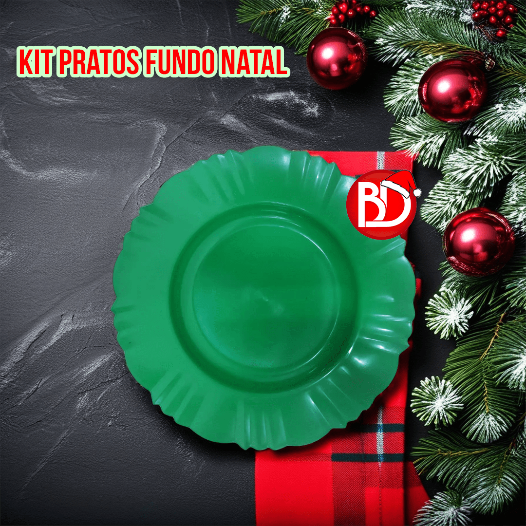 Kit 50 Pratos Fundos Refeição Pétala Plástico Natal