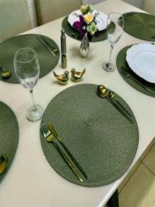 2/4/6 Pieces Round Placemat Set Sousplat Kitchen Dining - 橄欖綠 - 查看 1
