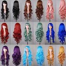 Parrucca viola lunga e riccia con frangia per donne - Capelli sintetici resistenti al calore, perfetta per Ognissanti e cosplay
