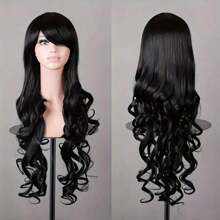 Parrucca viola lunga e riccia con frangia per donne - Capelli sintetici resistenti al calore, perfetta per Ognissanti e cosplay