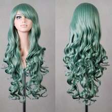 Parrucca viola lunga e riccia con frangia per donne - Capelli sintetici resistenti al calore, perfetta per Ognissanti e cosplay