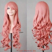 Parrucca viola lunga e riccia con frangia per donne - Capelli sintetici resistenti al calore, perfetta per Ognissanti e cosplay